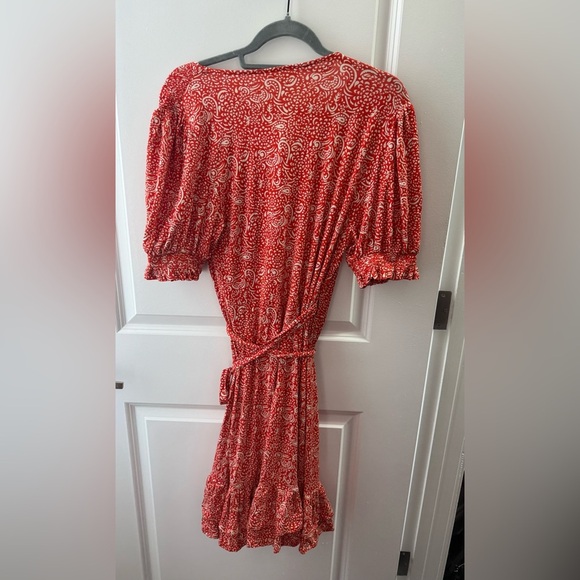 NWT Boden Ruffle Wrap Red White Paisley Cottagecore Valentines Mini Dress 10 - Picture 5 of 7